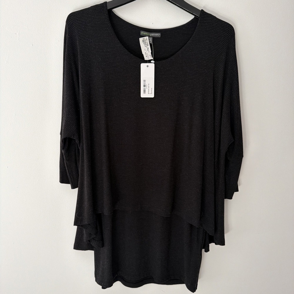 Shannon Passero Medium Black Fine‎ Stripe Layered Jersey Tunic Dress Top NWT - Picture 8 of 11
